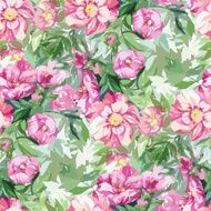 Vector Watercolor Peony Flowers Seamless Pattern N2