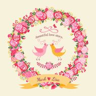 Wreath of roses and birds