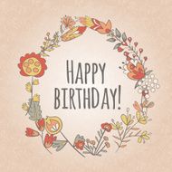 happy birthday greeting card circle floral frame N19