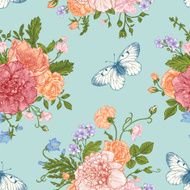 Seamless pattern flowers and butterflies N4