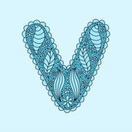 Cute letter V Floral monogram V with vintage flowers and