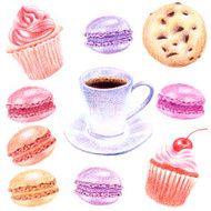 Hand drawn dessert set with cake and coffee cup N2