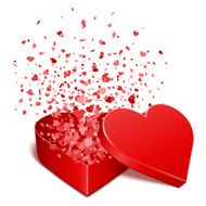 Heart gift present with fly hearts Valentine&#039;s day