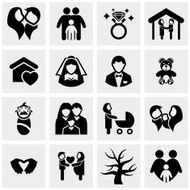 Family vector icons set on gray