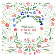 Floral set - vector watercolor illustration Flowers leaves sw N2