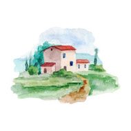 vector watercolor old country house N3