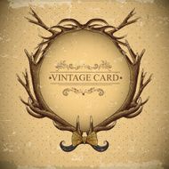Vintage roses vector card with deer antlers N2