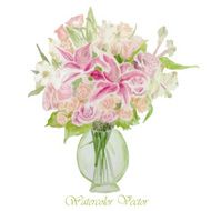 Vector bouquet of pink yellow and white roses