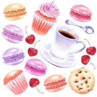 Hand drawn dessert set with coffee N2