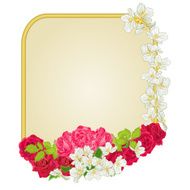 Golden frame with roses and jasmine vector