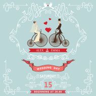 Wedding invitation &Ntilde;artoon bride groom bicycle Swirl elements