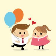 Businessman with balloon holding hand his lover while dating