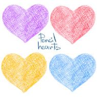 Set of colorful pencil drawing heart shapes N2