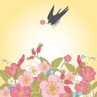Vintage flowers background with bird N3
