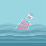 Bottle with hearts in the ocean sea water waves Love