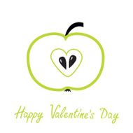 Green apple with heart shape Happy Valentines Day card