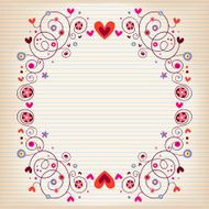 hearts and flowers frame on lined note book paper