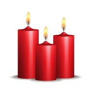 Three red burning candles on white background