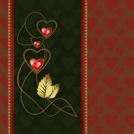 Beautiful three red diamond hearts with gold ornaments N2