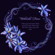 Watercolor floral frame of purple iris