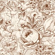 Seamless pattern with lush flowers Beige brown