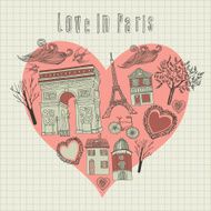 Hand drawn illustration with Paris symbols