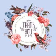 Vintage Greeting Card with Flowers and Birds N8
