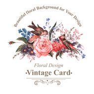 Vintage Greeting Card with Flowers and Birds N9