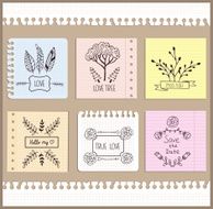 Hand drawn collection of romantic cards