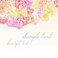 Card with colorful flowers of peonies and roses