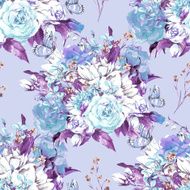Seamless Watercolor Background with Roses N4