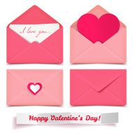 Set of four pink Valentine romantic vector envelopes