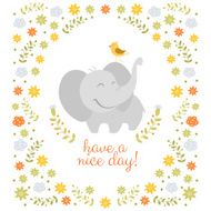 Smiling elephant on floral background