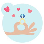 Cartooned Human Hand Holding a Ring with Diamond