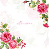 Frame of watercolor roses and berries N5