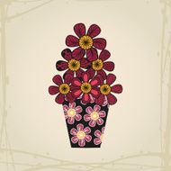 Doodle flowers in tattoo style and black vase