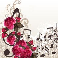 Music vector background with treble clef and roses for design N2