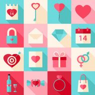 Valentine day flat style icons with long shadow N2