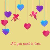 banner with watercolor silhouette of an angel and hearts N2
