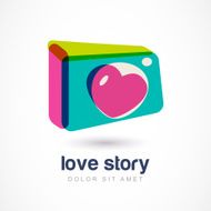 Abstract colorful photo camera with heart lense Vector logo icon