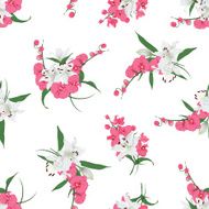 Lilies and orchids bouquet seamless print N3