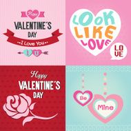 Valentines day cards with ornaments rose hearts ribbon and arrow