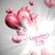 Valentine&#039;s Day label on balloon hearts background with shiny flash N3