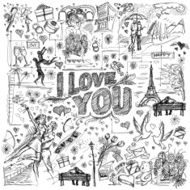 Vector sketch frame background with love story elements N2