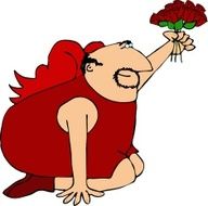 Cupid with a dozen red roses