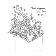 Illustration with hearts bird and flowers N2