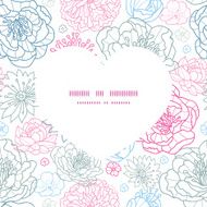 Vector gray and pink lineart florals heart silhouette pattern frame