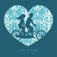 Vector light blue swirls damask couple on tandem bicycle heart N2