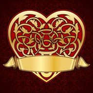 Ornamental heart with gold ribbon for valentine day