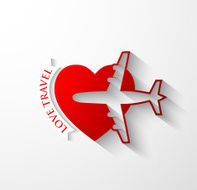 red silhouette of jet airplane on heart shape